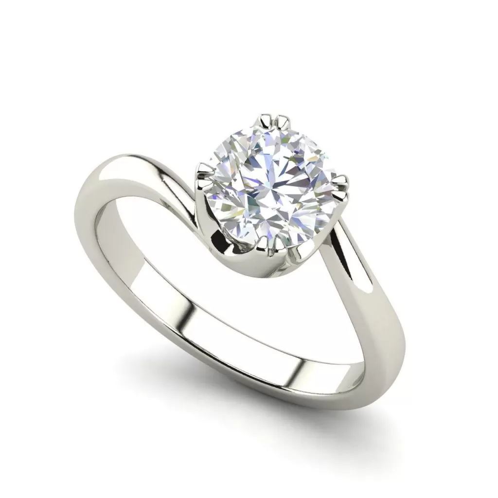 Twist Solitaire 0.5 Carat White Gold Round Cut Diamond Engagement Ring