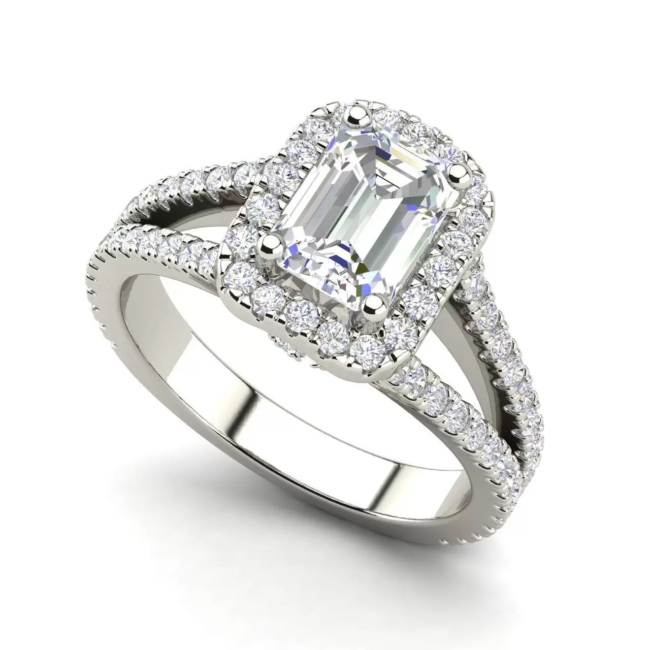 Pave Halo 1.9 Carat Emerald Cut Diamond Engagement Ring