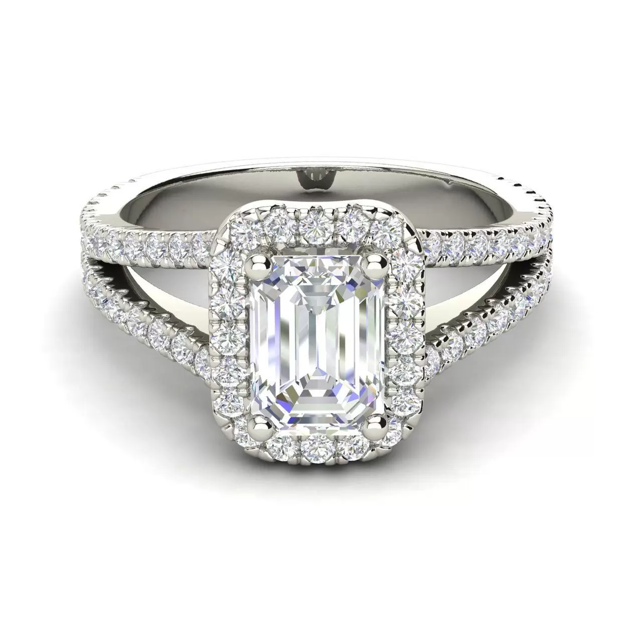 Pave Halo 1.9 Carat Emerald Cut Diamond Engagement Ring