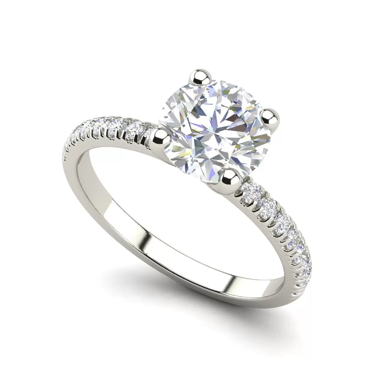 Pave Flush Fit 1.35 Carat Round Cut Diamond Engagement Ring