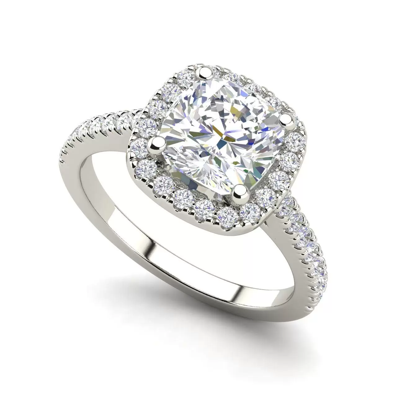 Halo Pave 0.95 Carat Round Cut Diamond Engagement Ring