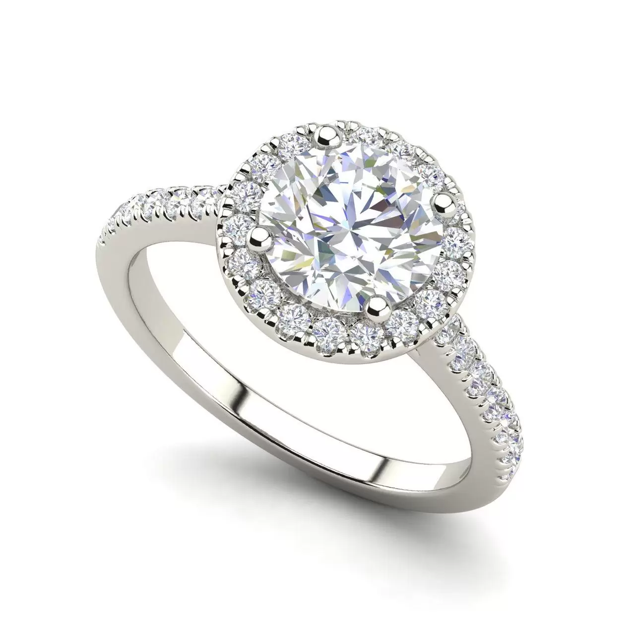 Pave Halo 0.95 Carat Round Cut Diamond Engagement Ring